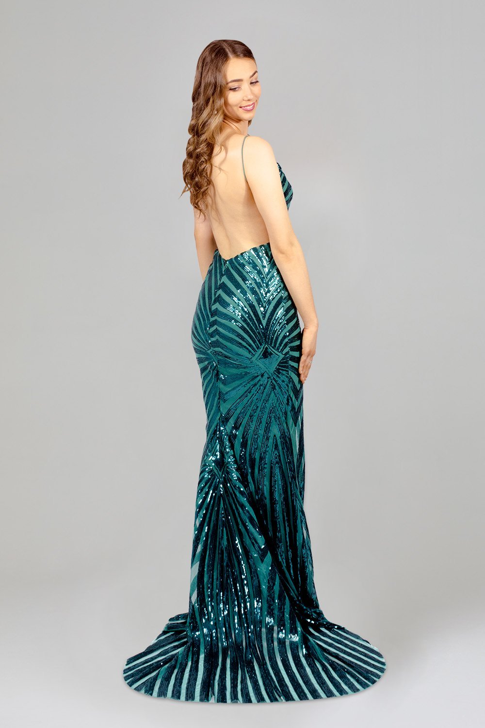 Sequin Emerald Backless Formal Dress ...